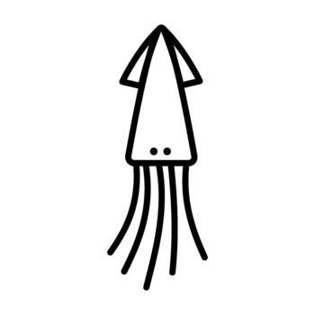 Simple Line Art Illustration of a Squid with Flowing Tentacles on a White Background, Minimalist Design vector
