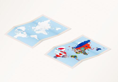 Folded World Maps with Blank Outline and Country Flags vector