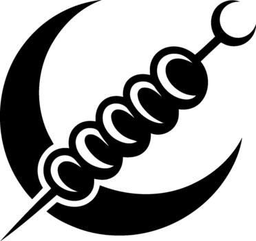 Black crescent moon shape with five linked circular elements on a skewer symbol Islamic symbol vector