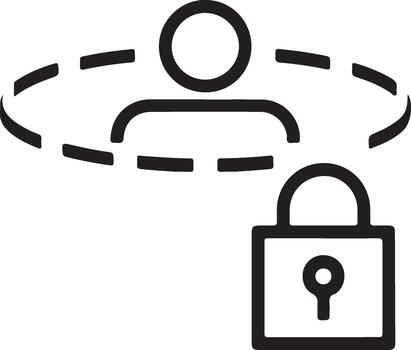 Person icon surrounded by dashed circle with padlock icon user profile vector
