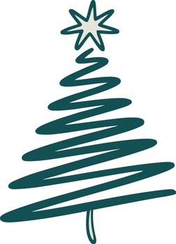 estilizado verde azulado Navidad árbol con un crema estrella en blanco antecedentes resumen sencillo vector