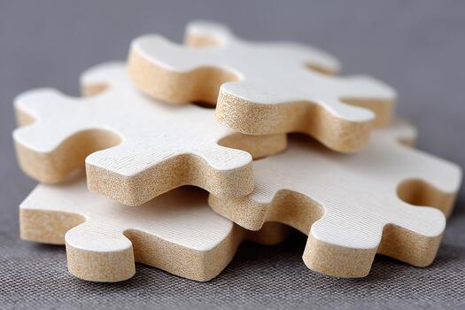 Minimalist puzzle pieces arranged neatly on a neutral background, showcasing their smooth texture and clean lines, ideal for creative design and visual storytelling with copy space photo