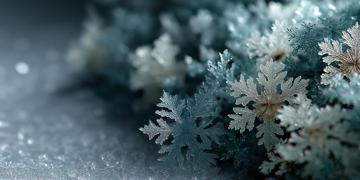 Abstract geometric snowflakes floating on a soft white gradient background, creating a serene winter atmosphere for Christmas and New Year celebrations with copy space photo