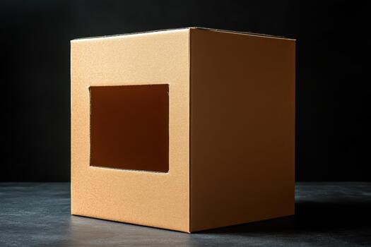 a cardboard box with a window photo