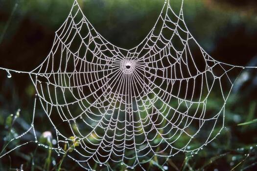 a spider web is covered with dew drops photo