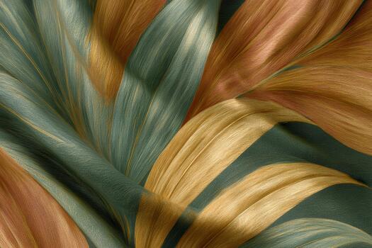 intrincado palma hojas entrelazar en un hermosa textil patrón, mezcla sombras de verde y calentar oros, Perfecto para transformando ninguna vivo espacio foto