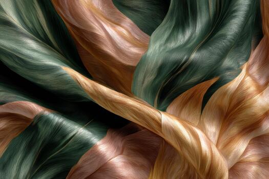A mesmerizing botanical textile captivates with its hyper-detailed design, featuring lush green leaves intertwined with warm, earthy colors photo