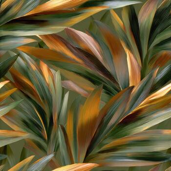 Rico matices de verde y oro mezcla juntos en un intrincado patrón, celebrando el belleza de palma hoja diseño mientras exhibiendo artístico textil artesanía foto