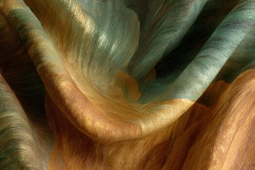 delicado remolinos de color mezcla juntos, exhibiendo un creativo tela diseño inspirado por de la naturaleza hoja elementos, evocando un sentido de elegancia y estilo foto