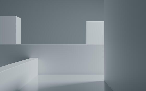 Empty building structure with geometric structure, 3d rendering. White abstract geometric construction, empty indoor architecture scene. Minimal abstract architectural 3D render photo