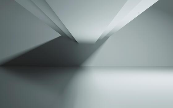 Empty building structure with geometric structure, 3d rendering. White abstract geometric construction, empty indoor architecture scene. Minimal abstract architectural 3D render with light 3D photo