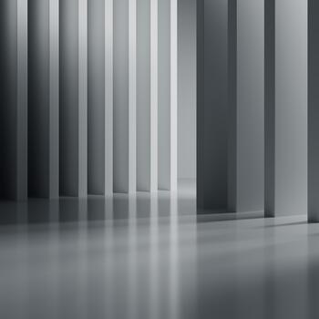 Empty building structure with geometric structure, 3d rendering. White abstract geometric construction, empty indoor architecture scene. Minimal abstract architectural 3D render with soft light 3D photo