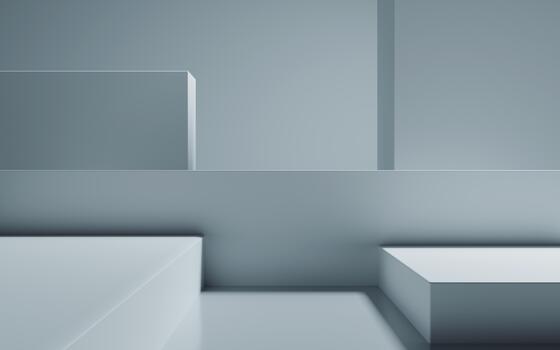 Empty building structure with geometric structure, 3d rendering. White abstract geometric construction, empty indoor architecture scene. Minimal abstract architectural 3D render with soft light, photo