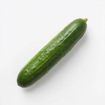 A single, elongated green cucumber with a textured surface, presented cleanly on a plain white background for versatile use photo