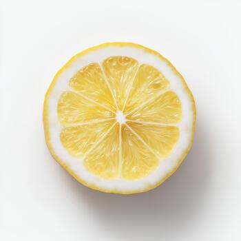 Top view of a juicy yellow lemon slice, isolated on a white background, displaying its refreshing segments and bright citrus color photo