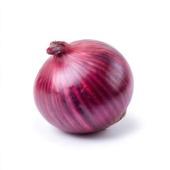 One red onion isolated on white background, featuring its deep purple color and the visible concentric rings, a fundamental component in many global dishes photo