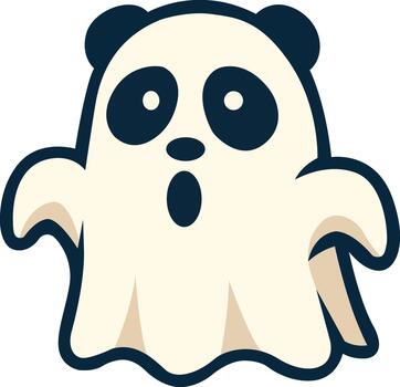 Adorable cartoon Halloween ghost with panda-like eyes and features, floating with a surprised expression. vector