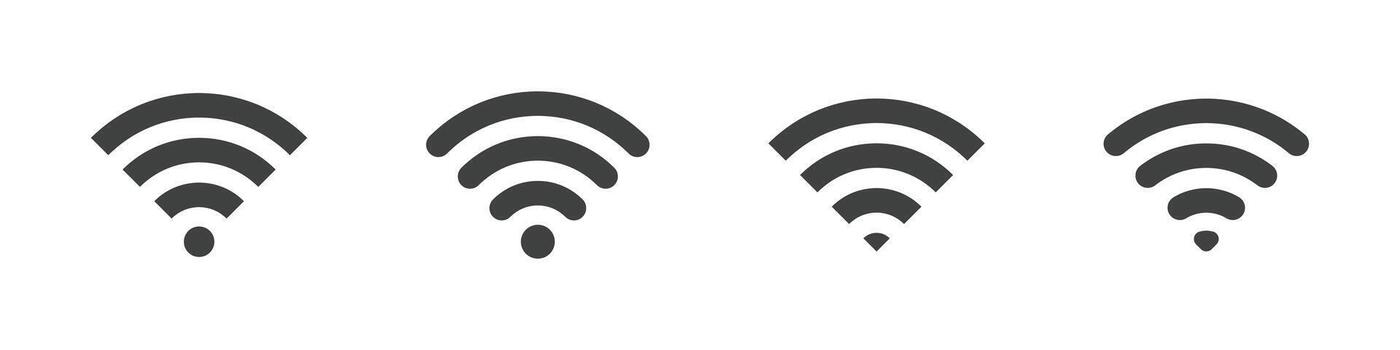 Wi Fi signal icons with varying levels of strength, symbolizing connectivity, internet access, and network signal vector