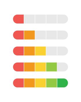 Color coded customer feedback rating system showing different levels of response from red to green, representing disagreement to agreement vector