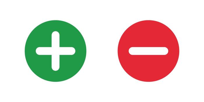 Plus and minus circle icons, representing addition, subtraction, and mathematical operations vector