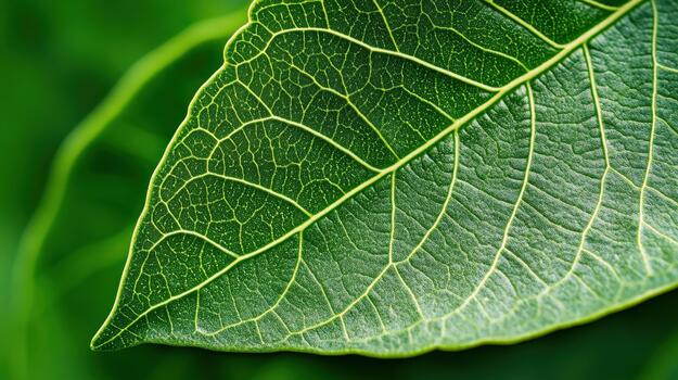 A leaf with veins is shown in a close up photo