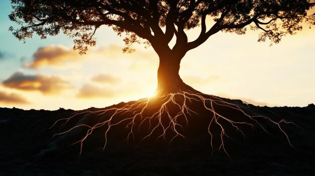 A tree with its roots exposed in the dirt photo