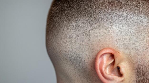 A man with a shaved head and a beard photo