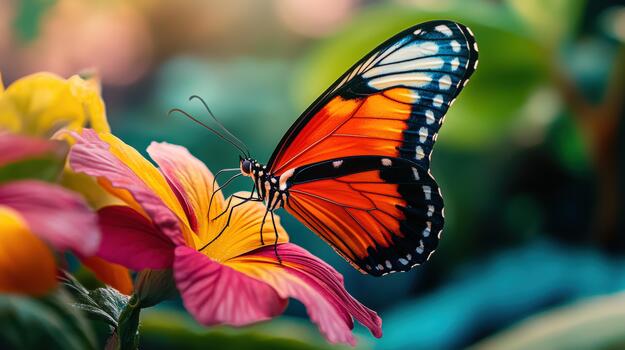 A butterfly is resting on a pink flower photo