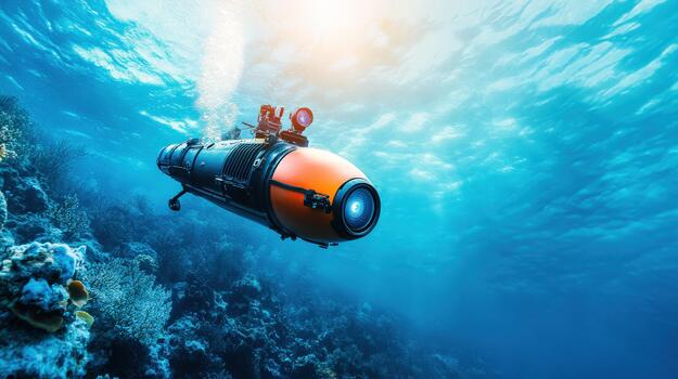 a submarine is underwater with a camera on top photo