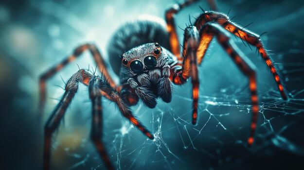 A spider shown in a close up, with its legs spread out photo