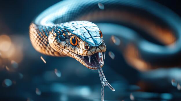 a snake with its mouth open and its tongue out photo