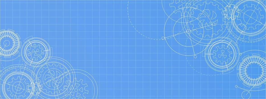 Abstract Technology background with gears and wheels. mechanism scheme on paper. Industrial Blueprint. Technical sketch. copy space. vector