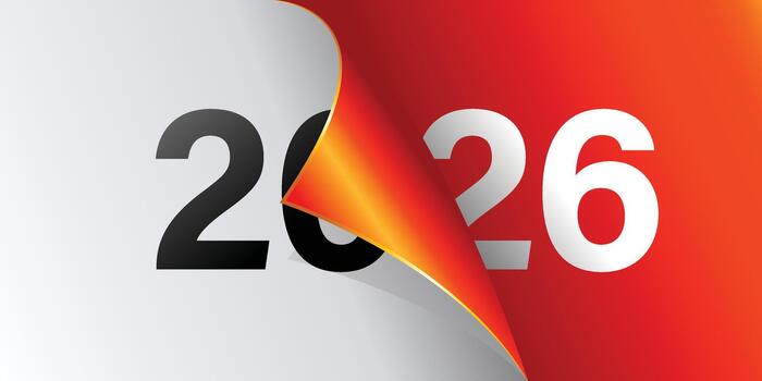 2026 creative page peel transition revealing new year concept with vibrant color gradient design vector