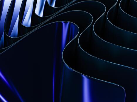 Smooth metallic waves with dynamic curves and a glossy black background. photo