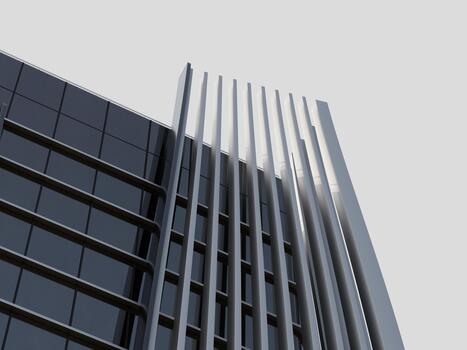 Upper view of a modern building with unique rounded edges and thin railing. photo