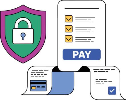 Secure payment transaction with credit card and confirmation security shield vector