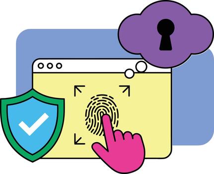Fingerprint scan security cloud shield verification vector