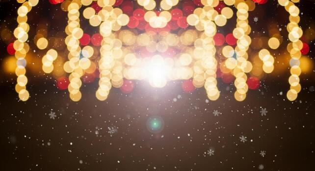 Magical bokeh lights twinkle with gentle snowflakes creating a warm, festive, and inviting holiday atmosphere for celebrations photo