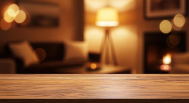 Warm, inviting living room with cozy fireplace and soft lamp light creates perfect setting for relaxation and conversation photo