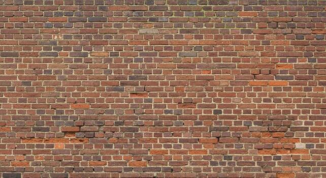 Authentic weathered red brick wall texture offering rustic charm and timeless architectural appeal for design projects. photo