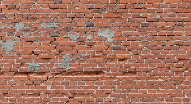 Textured old red brick wall surface with weathered mortar and subtle cracks offering a rustic backdrop for design projects photo