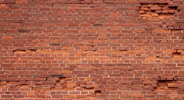Weathered red brick wall texture featuring distressed sections and subtle imperfections for rustic backdrops and urban designs photo