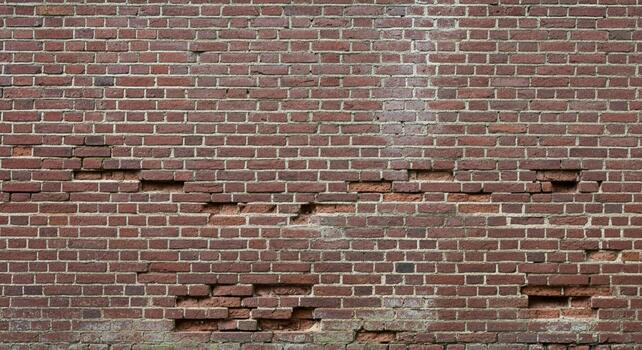 Discover the rustic charm and weathered texture of this aged red brick wall, perfect for background or design elements. photo