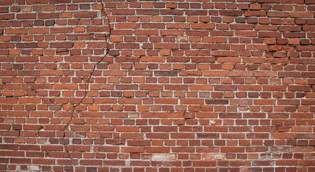 Authentic weathered red brick wall texture showing rustic charm and visible crack detail for urban design backdrops photo