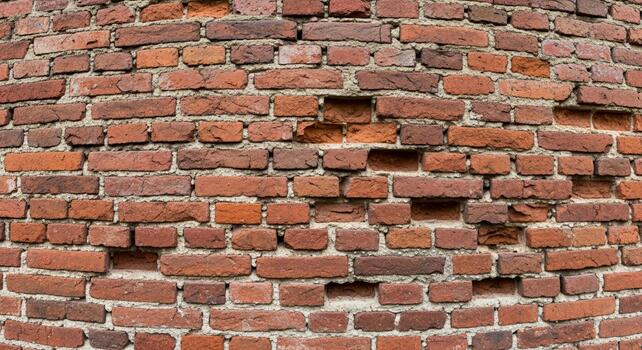 Authentic weathered red brick wall texture background with visible mortar and imperfections for rustic design projects photo