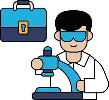 A man in a lab coat is holding a tool and smiling vector