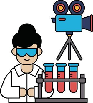 A woman is in a lab with a camera and a tripod vector
