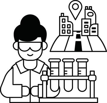A man in a lab coat is holding a beaker and looking at it vector