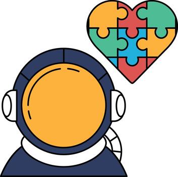 A man in a spacesuit is looking at a puzzle with a heart in the middle vector