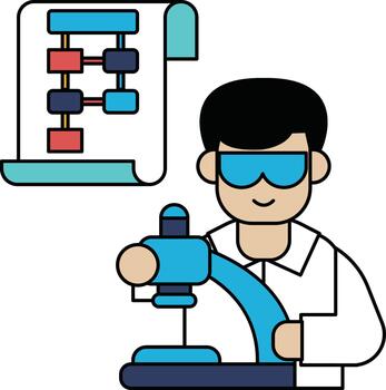 A man in a lab coat is working on a diagram vector